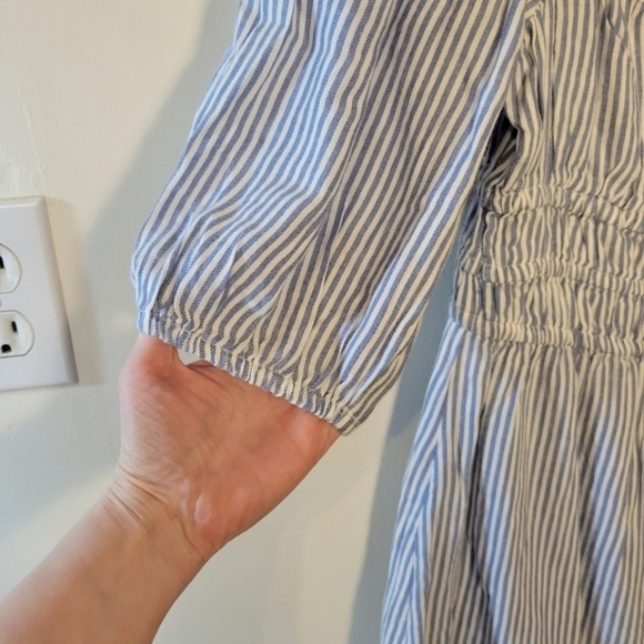 Elan: NWT Women's Small Coastal Stripe Smocked Bodice Baby doll Mini Dress - Picture 6 of 9